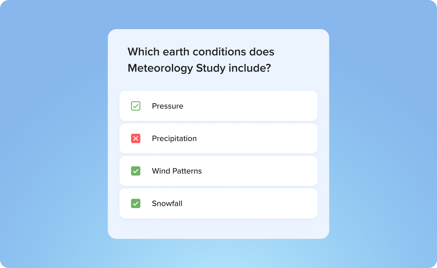 Multi-select: choose all the correct answers from a list of options
