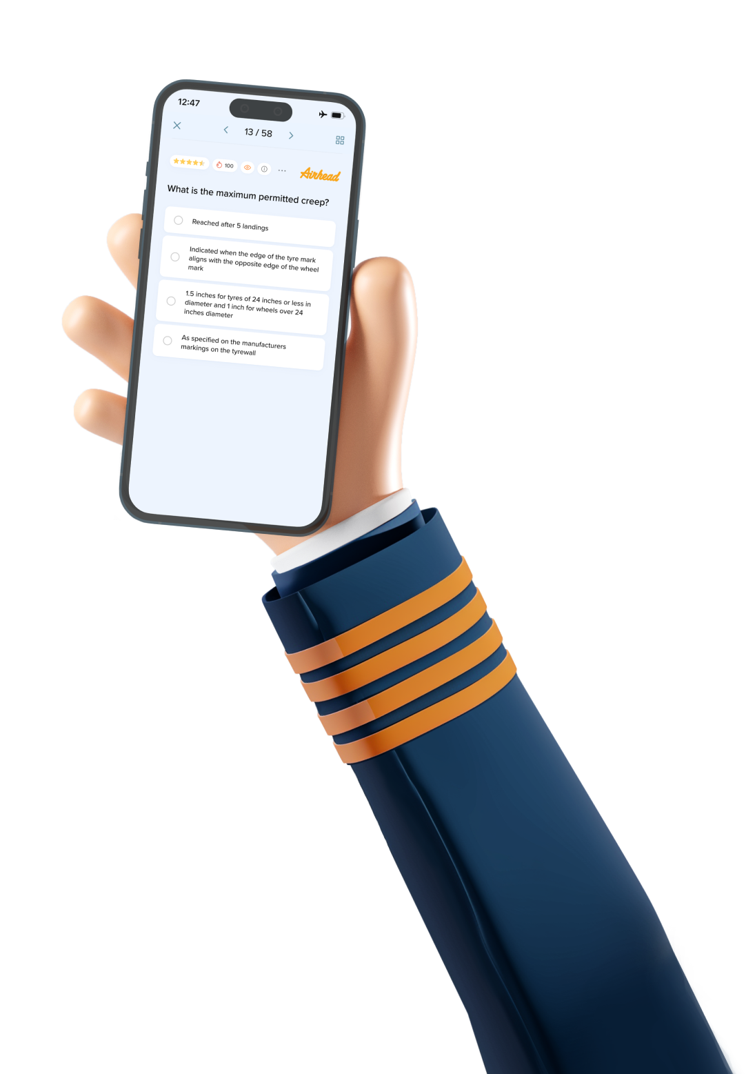 Hand holding a phone displaying exam questions